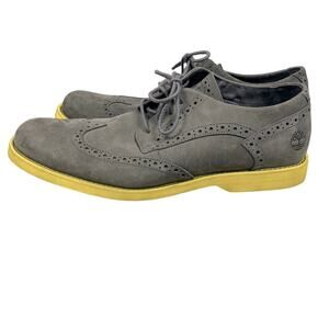 Timberland Men’s Gray Wingtip Suede Loafers Bright Yellow Sole Size 10 Preppy